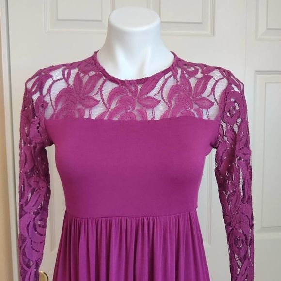 PinkBlush Purple Lace Sleeve Maternity Maxi Dress sz S - Picture 6 of 11